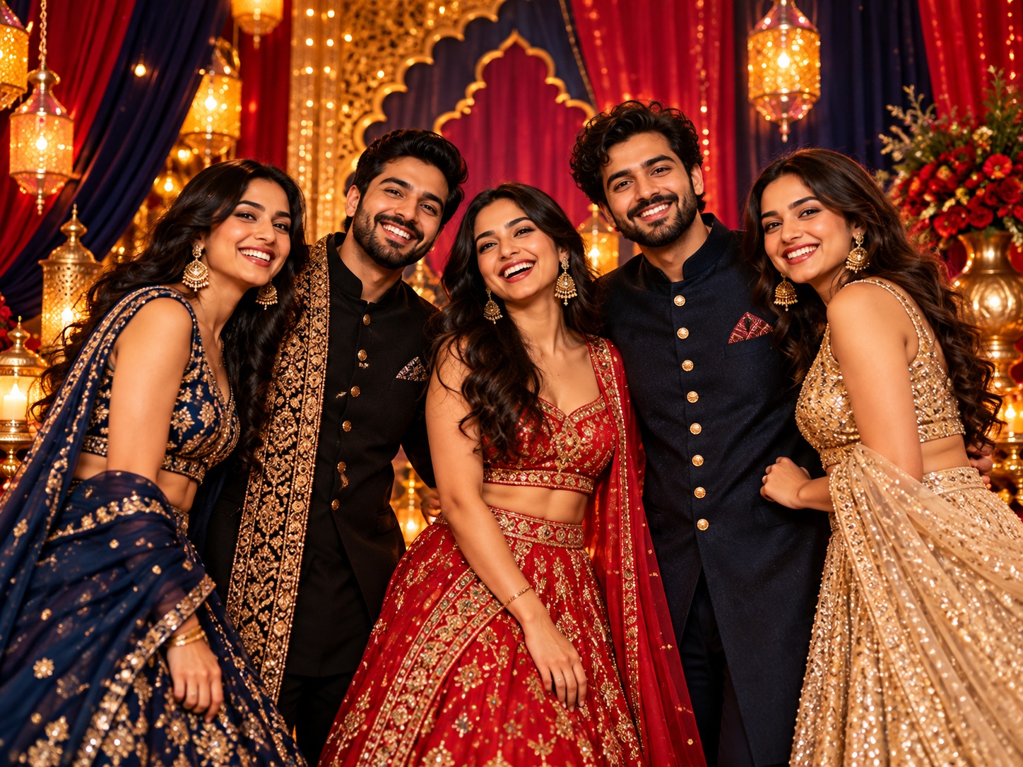 Guests posing for a festive group photo