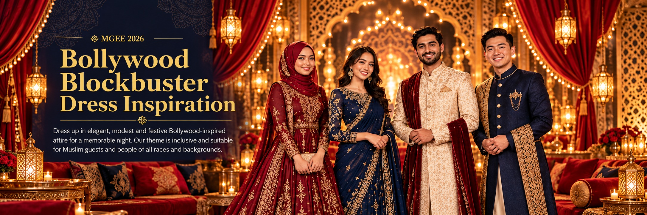 Bollywood Blockbuster dress inspiration with modest attire for Muslim ladies, ladies, gentlemen and group examples